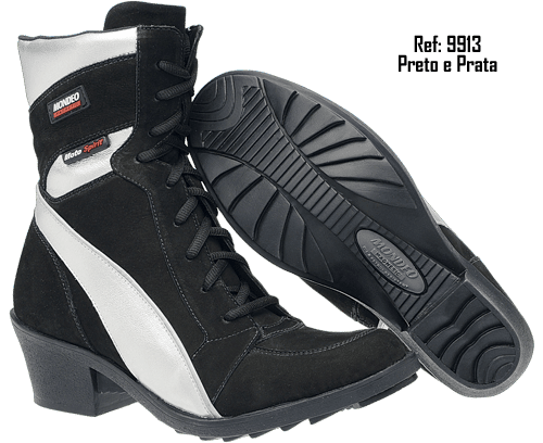 bota mondeo feminina spirit fashion preta/prata com verniz ref 9913
