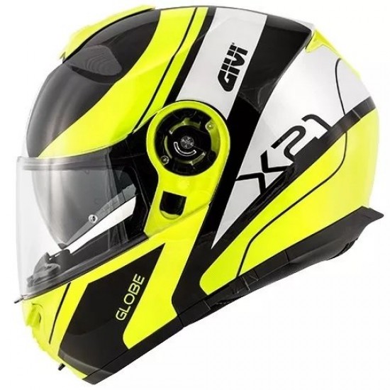 CAPACETE GVI X21 GLOBE PRETO/ AMARELO FLUO/ PRATA