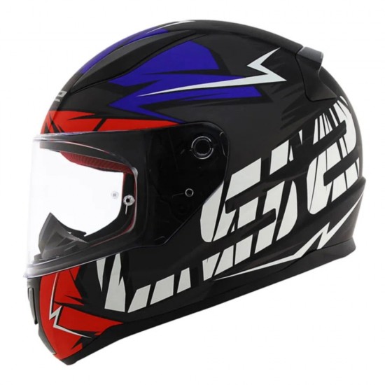 CAPACETE LS2 FF353 RAPID CROMO PRETO COM VERMELHO AZUL FOSCO