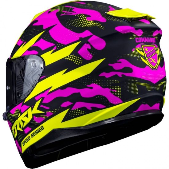 CAPACETE NORISK STRADA COMMANDO ROSA FOSCO COM AMARELO FLUOR